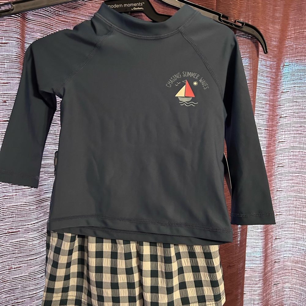 Gerber Navy and White Kids Swim Rashguard Set